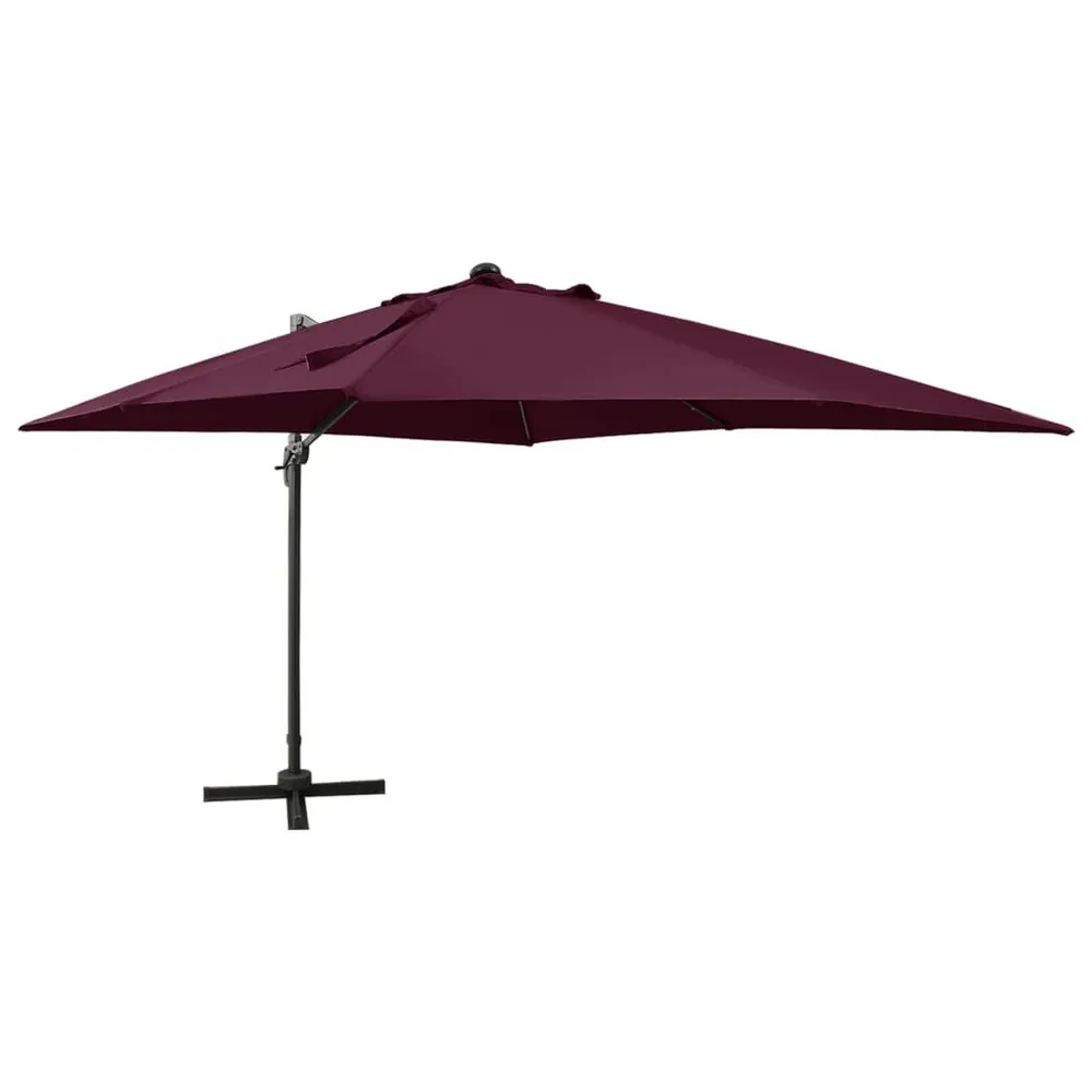 Parasol de jardin en porte-à-faux avec mât et lumières LED compatible avec système solaire
