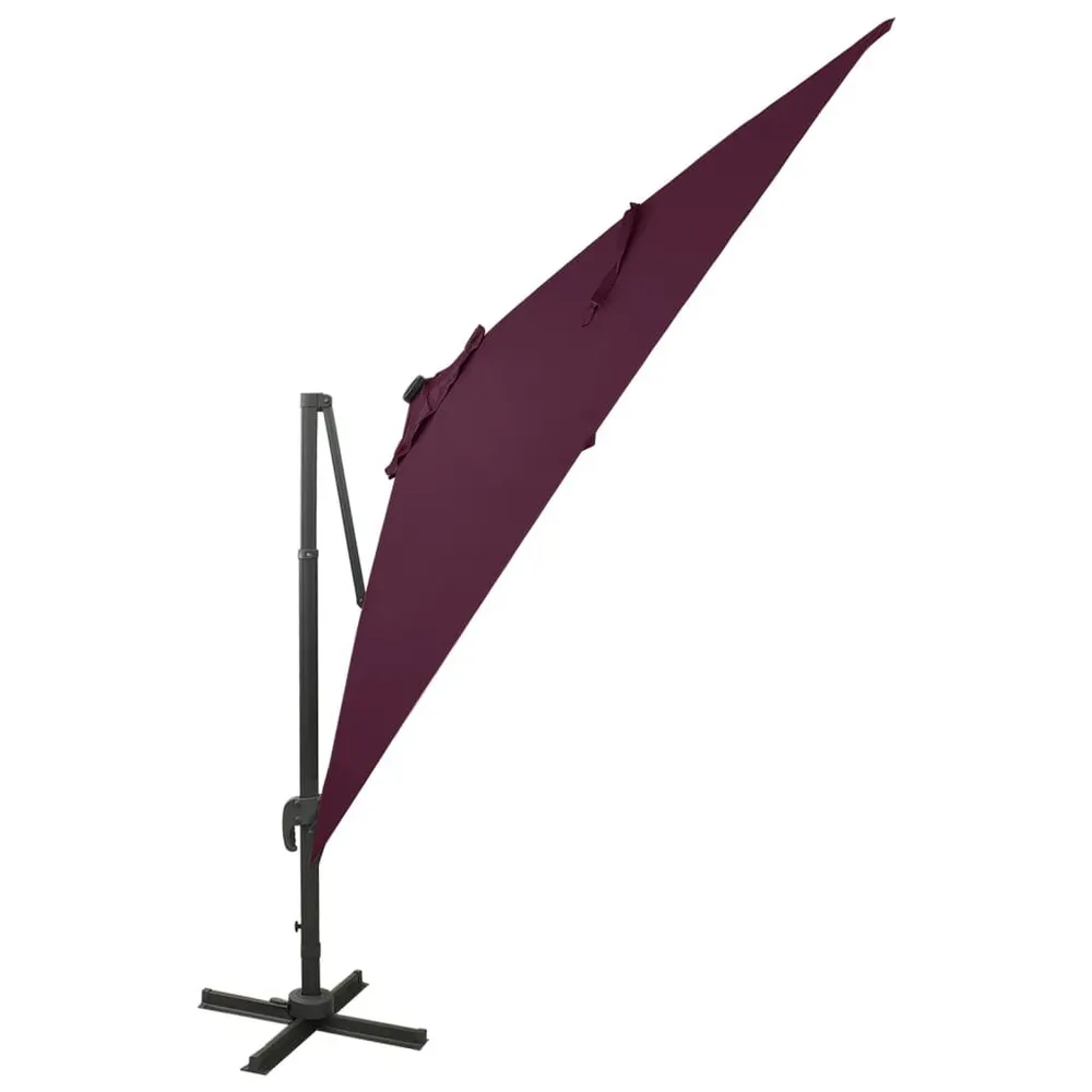 Parasol de jardin en porte-à-faux avec mât et lumières LED compatible avec système solaire