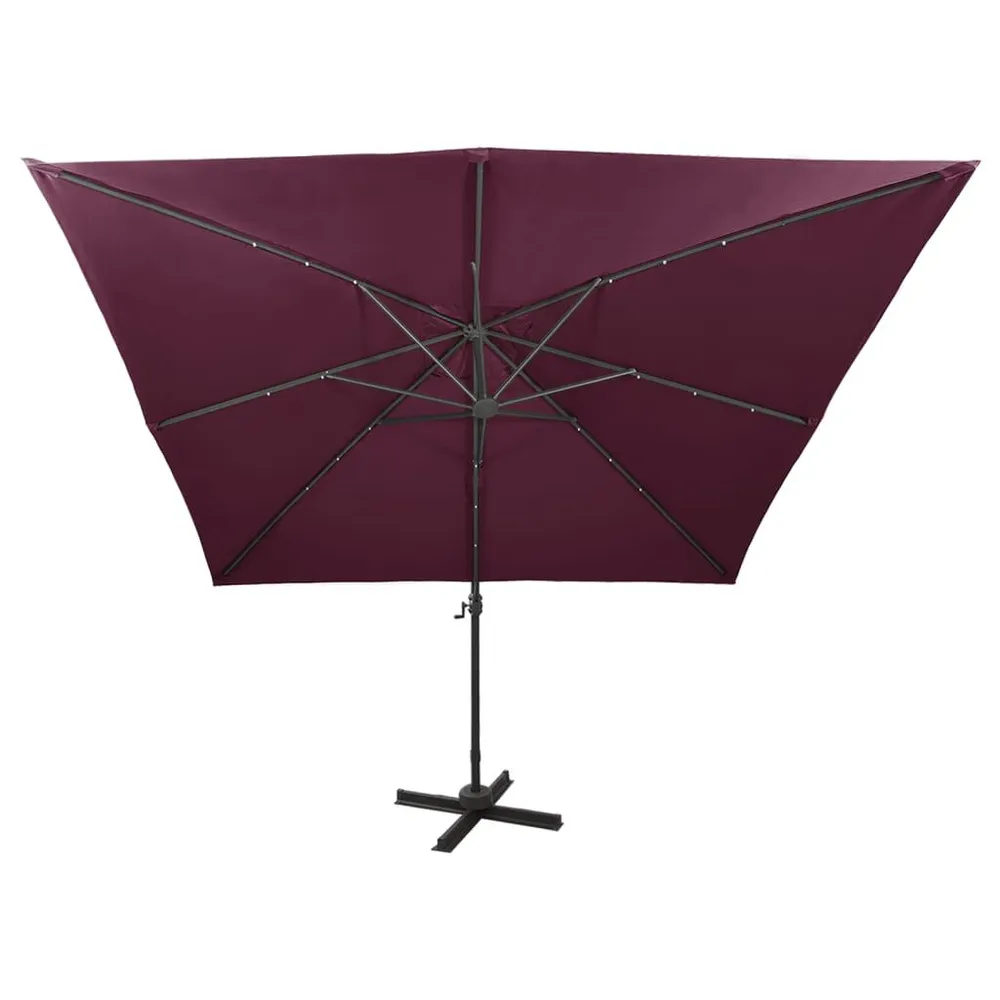 Parasol de jardin en porte-à-faux avec mât et lumières LED compatible avec système solaire