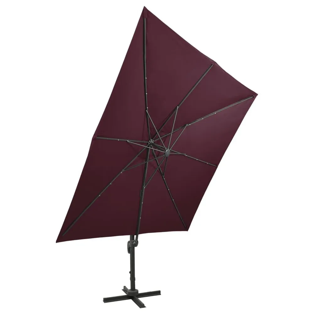 Parasol de jardin en porte-à-faux avec mât et lumières LED compatible avec système solaire