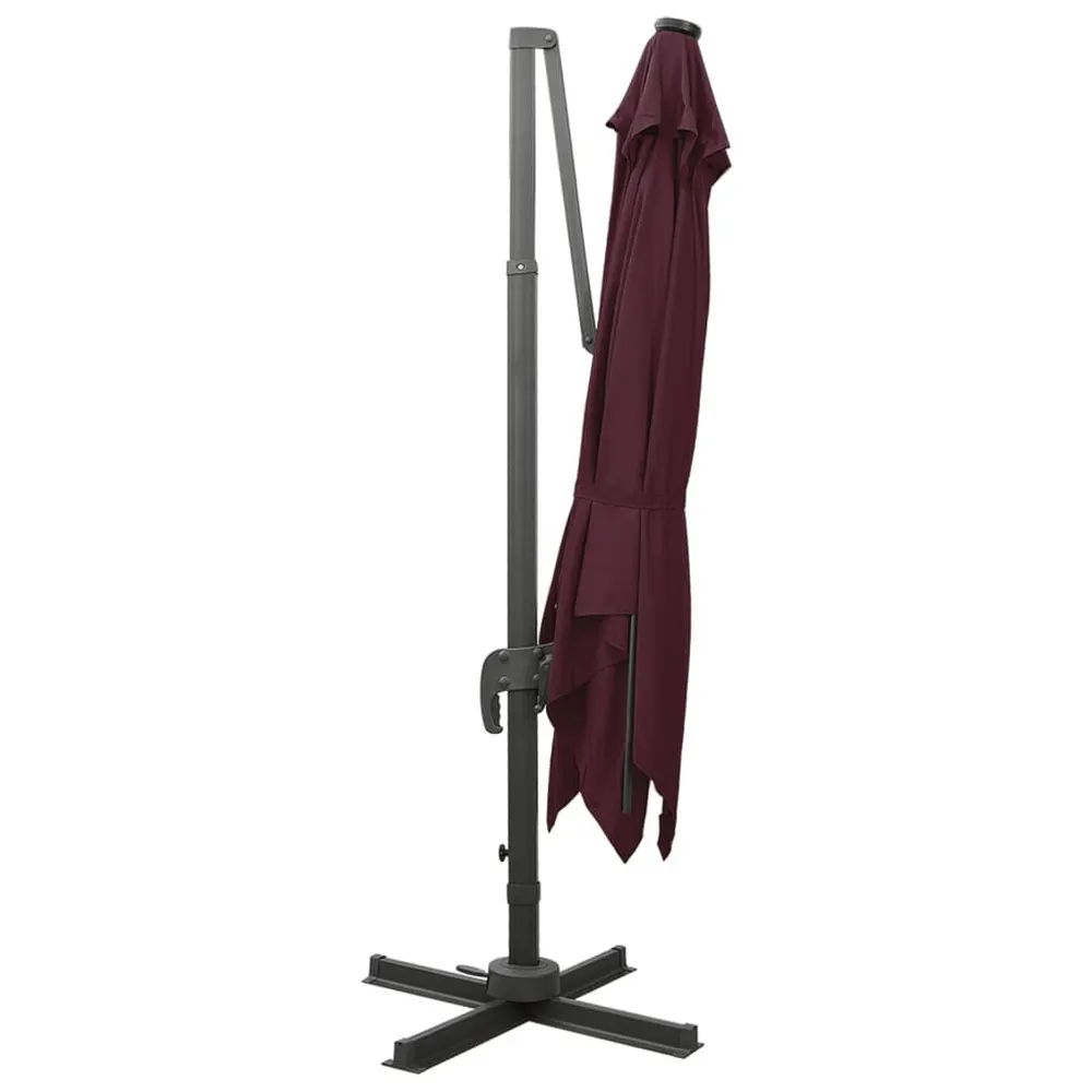 Parasol de jardin en porte-à-faux avec mât et lumières LED compatible avec système solaire