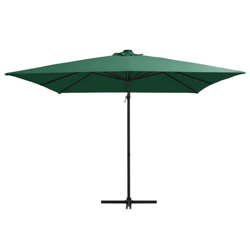 Parasol de jardin en porte-à-faux lumières LED et mât en acier compatible avec système solaire