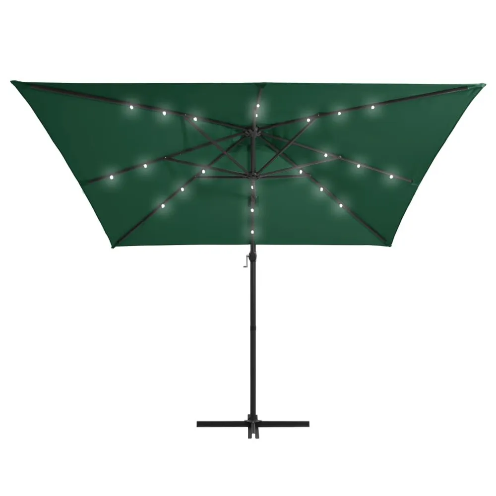 Parasol de jardin en porte-à-faux lumières LED et mât en acier compatible avec système solaire