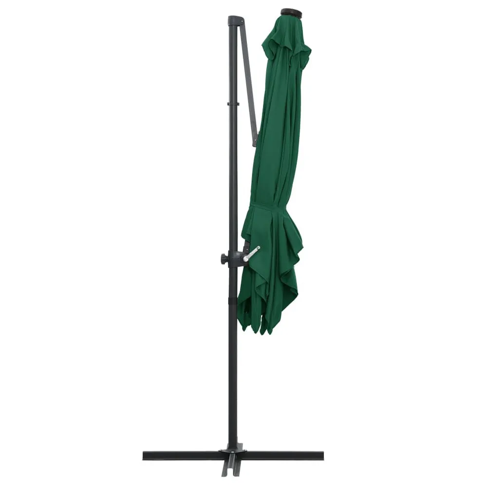 Parasol de jardin en porte-à-faux lumières LED et mât en acier compatible avec système solaire