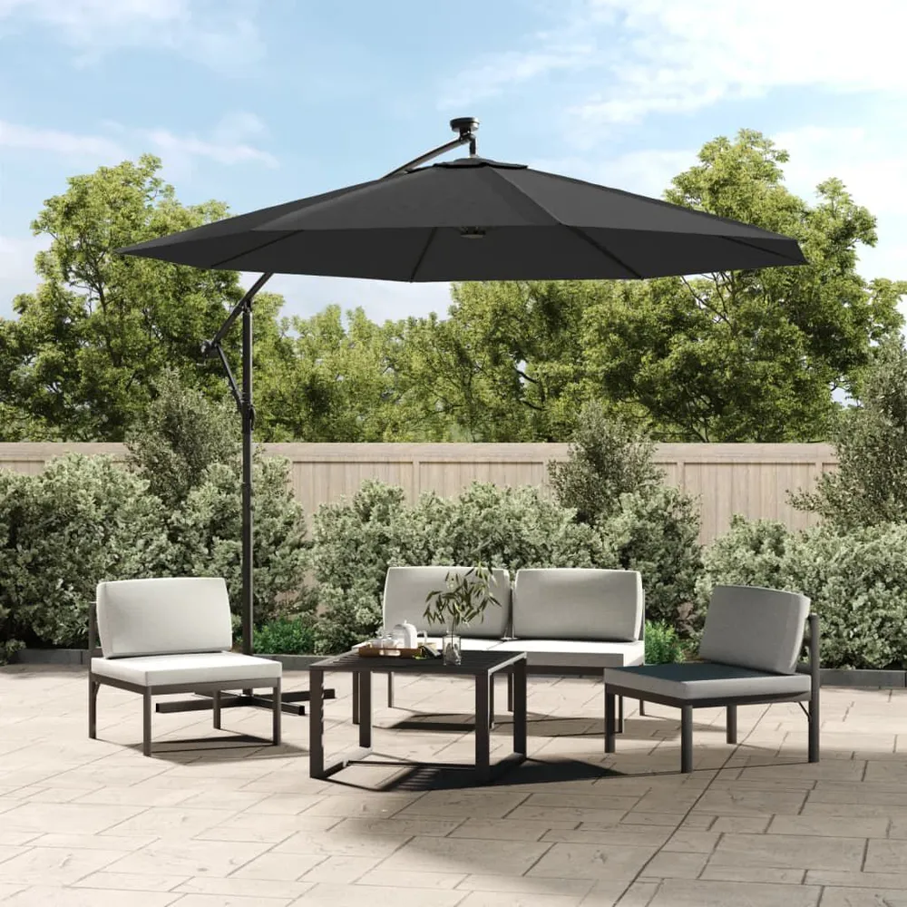 Parasol de jardin en porte-à-faux et lumières LED mât en acier avec kit de fixation
