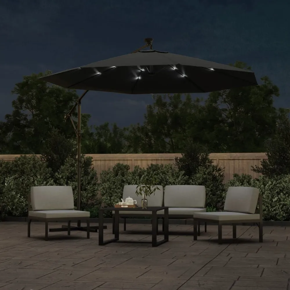 Parasol de jardin en porte-à-faux et lumières LED mât en acier avec kit de fixation