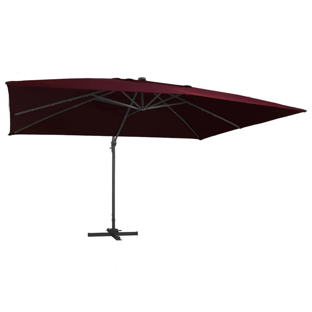 Parasol de jardin en porte-à-faux lumières LED rouge bordeaux Autonomie : 12 heures
