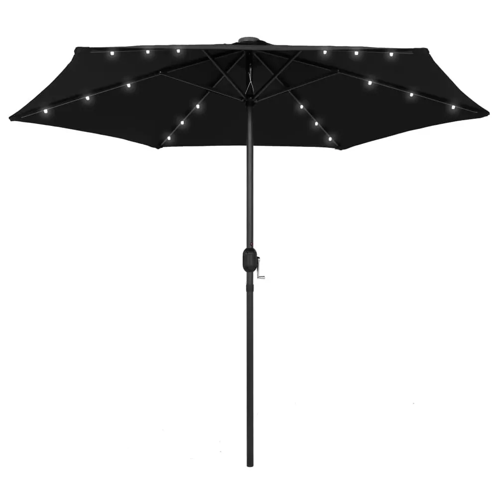 Projecteur solaire Parasol de jardin avec lumières LED et mât en aluminium noir