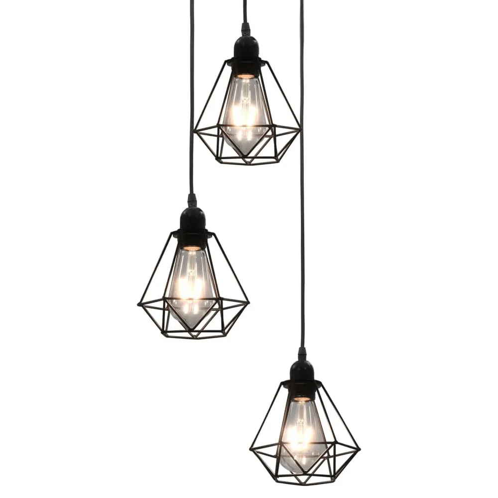 Kit d'Éclairage Ambiance Plafonnier avec design de diamant Noir 3 ampoules E27