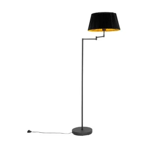 Lampadaire noir avec abat-jour plissé noir et bras réglable - Ladas Prestigieux