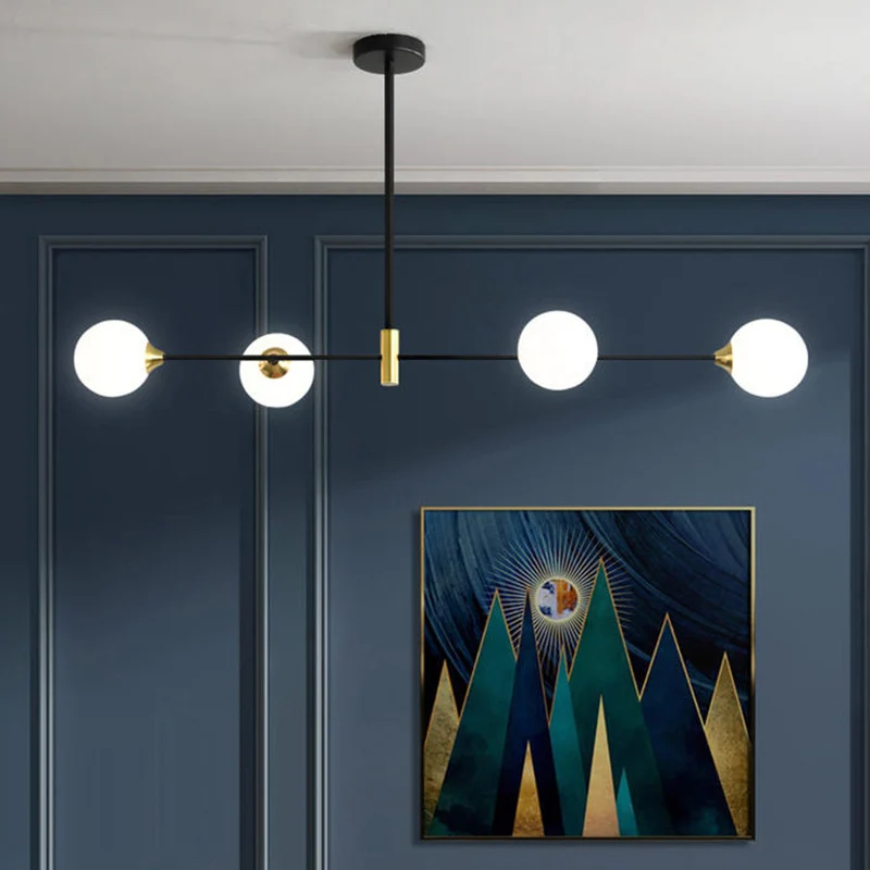 Lampe à sel Plafonnier suspendu en métal noir, minimalisme moderne, éclairage sphérique en verre, luminaire décoratif de p...