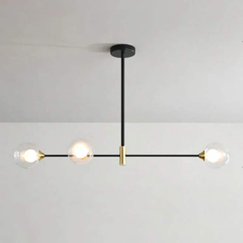 Lampe à sel Plafonnier suspendu en métal noir, minimalisme moderne, éclairage sphérique en verre, luminaire décoratif de p...