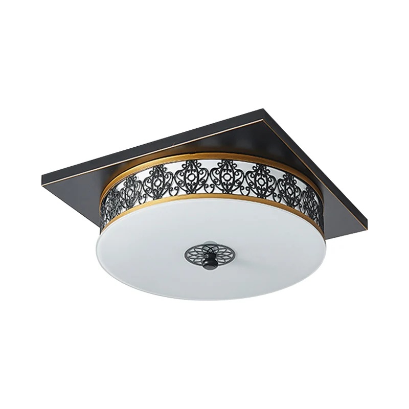 Luminaire à effet Drum Design Plafonnier LED habituel en verre opalin pour chambre à coucher, noir, 12"/16"/19,5" W