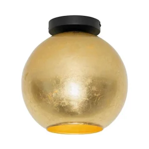 Luminaire en forme Plafonnier design noir avec verre doré - Bert