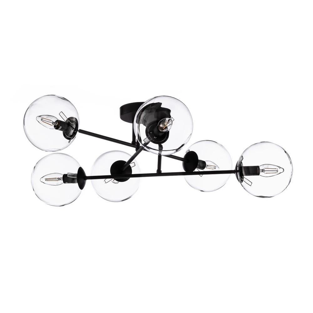 Luminaire en forme Plafonnier Glassy, noir, clair, verre, 6 lampes, E14