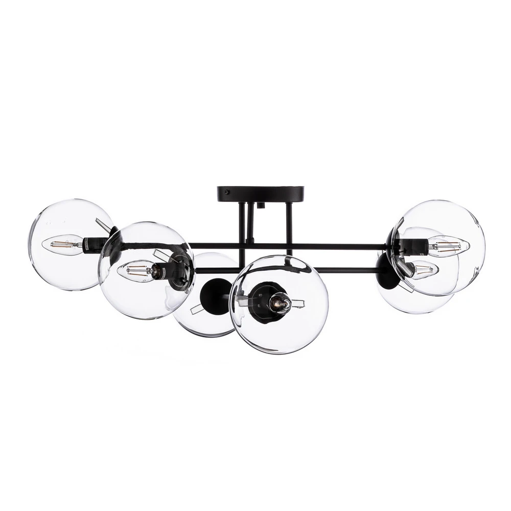 Luminaire en forme Plafonnier Glassy, noir, clair, verre, 6 lampes, E14