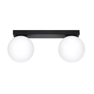 Lustre à cristaux Plafonnier contemporain en acier / verre - 2 sources lumineuses - L.34,5 x H.14,5 cm - noir