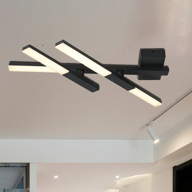 Lustre à cristaux Plafonnier linéaire noir Modernisme en métal de 27 po de étendu Luminaire encastré à LED en lumière natu...