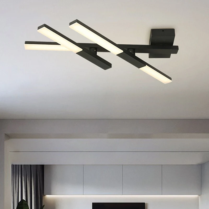 Lustre à cristaux Plafonnier linéaire noir Modernisme en métal de 27 po de étendu Luminaire encastré à LED en lumière natu...