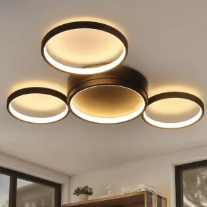 NETTLIFE Plafonnier LED Salon Noir Bouillant 29 W Moderne avec 4 Anneaux Lampe Design Lampe de Chambre Décorative pour Cha...