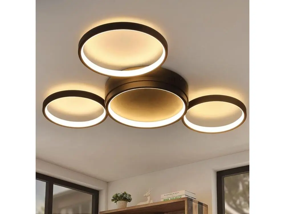 NETTLIFE Plafonnier LED Salon Noir Bouillant 29 W Moderne avec 4 Anneaux Lampe Design Lampe de Chambre Décorative pour Cha...
