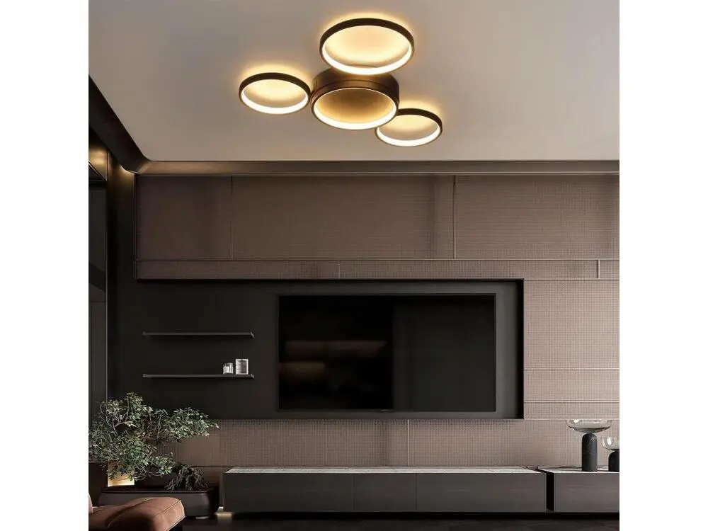 NETTLIFE Plafonnier LED Salon Noir Bouillant 29 W Moderne avec 4 Anneaux Lampe Design Lampe de Chambre Décorative pour Cha...