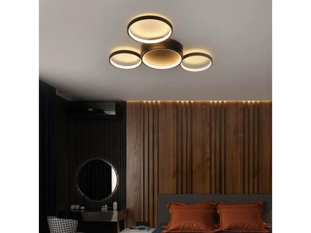 NETTLIFE Plafonnier LED Salon Noir Bouillant 29 W Moderne avec 4 Anneaux Lampe Design Lampe de Chambre Décorative pour Cha...