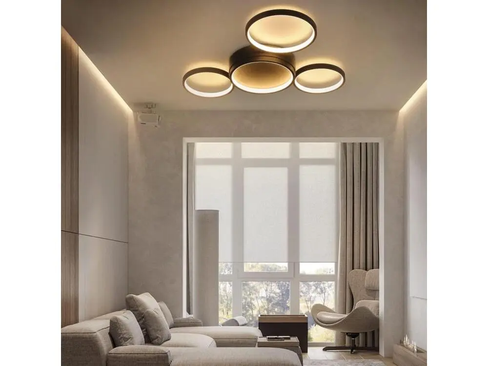 NETTLIFE Plafonnier LED Salon Noir Bouillant 29 W Moderne avec 4 Anneaux Lampe Design Lampe de Chambre Décorative pour Cha...