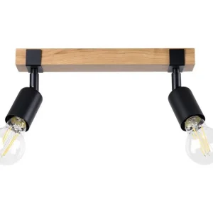 Plafonnier contemporain en acier / bois - 2 sources lumineuses - L.38 x H.14 cm - bois noir