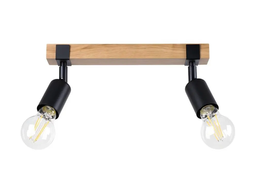 Plafonnier contemporain en acier / bois - 2 sources lumineuses - L.38 x H.14 cm - bois noir