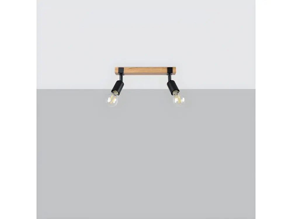 Plafonnier contemporain en acier / bois - 2 sources lumineuses - L.38 x H.14 cm - bois noir
