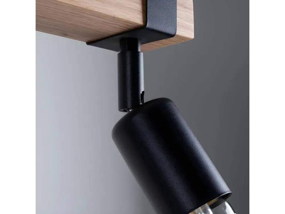 Plafonnier contemporain en acier / bois - 2 sources lumineuses - L.38 x H.14 cm - bois noir