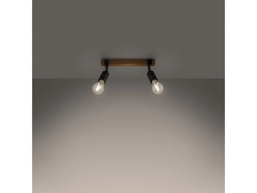 Plafonnier contemporain en acier / bois - 2 sources lumineuses - L.38 x H.14 cm - bois noir