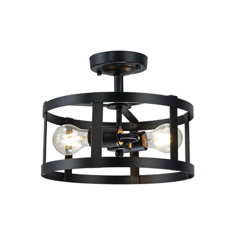 Plafonnier décoratif noir Preston à 2 lumières, 11,8" x 9,4" pour décoration de Noël