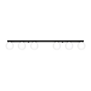 Plafonnier novateur en acier / verre - 6 sources lumineuses - L.120 x H.14,5 cm - noir