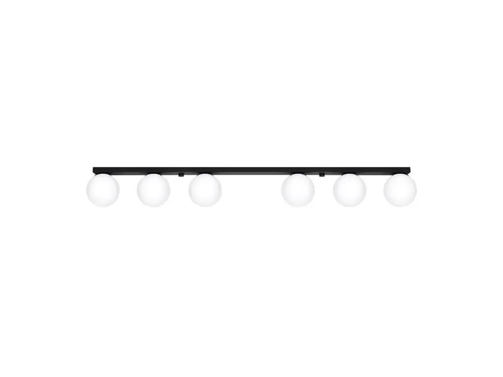 Plafonnier novateur en acier / verre - 6 sources lumineuses - L.120 x H.14,5 cm - noir