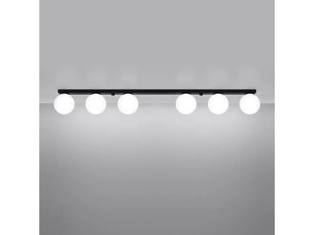 Plafonnier novateur en acier / verre - 6 sources lumineuses - L.120 x H.14,5 cm - noir