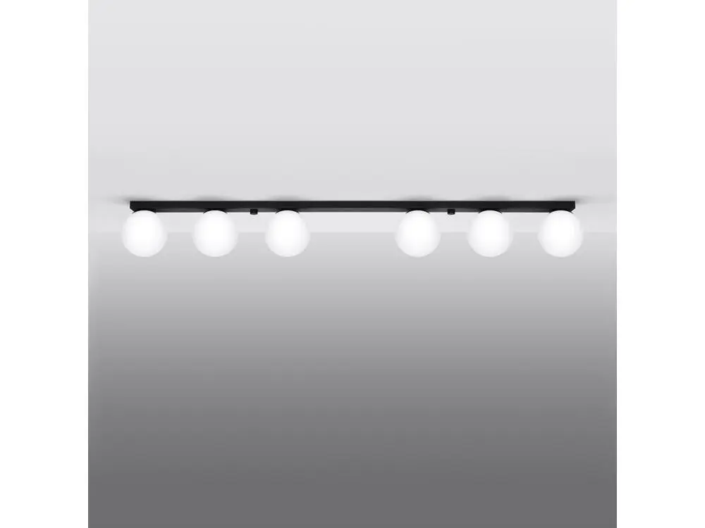 Plafonnier novateur en acier / verre - 6 sources lumineuses - L.120 x H.14,5 cm - noir
