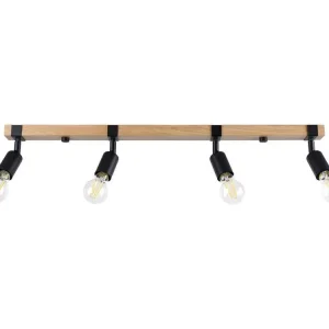 Plafonnier récent en acier / bois - 4 sources lumineuses - L.89 x H.14 cm - bois noir - Installation Facile