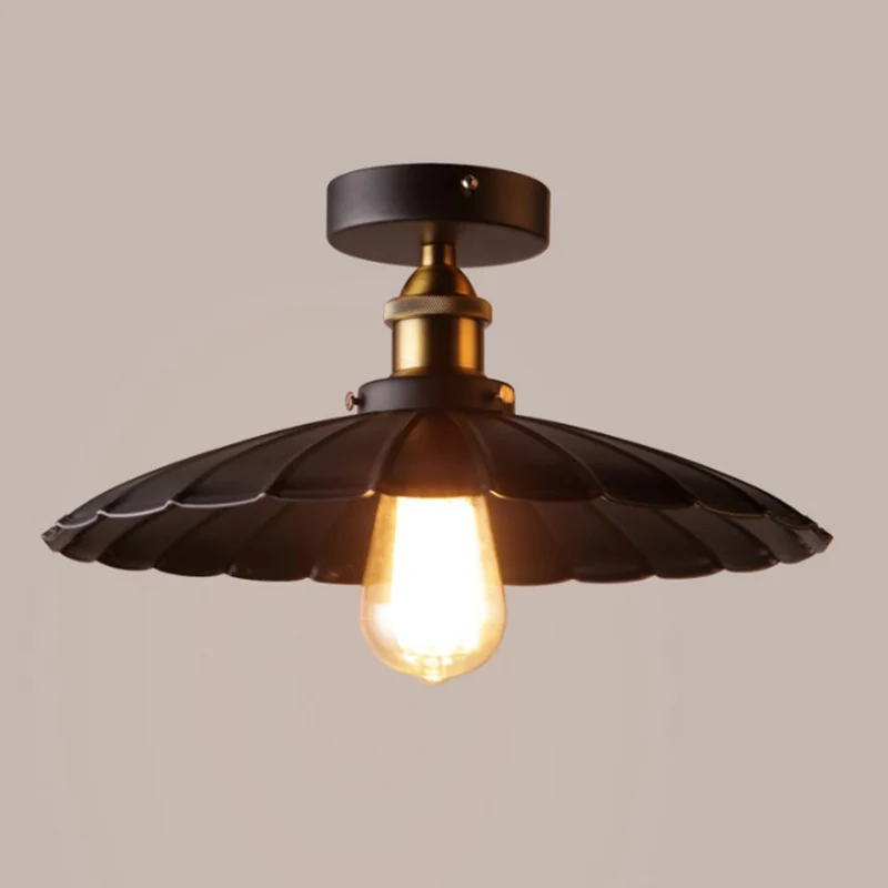 Plafonnier semi-encastré à ombrage noir, luminaire de cuisine rétro en métal à 1 lumière