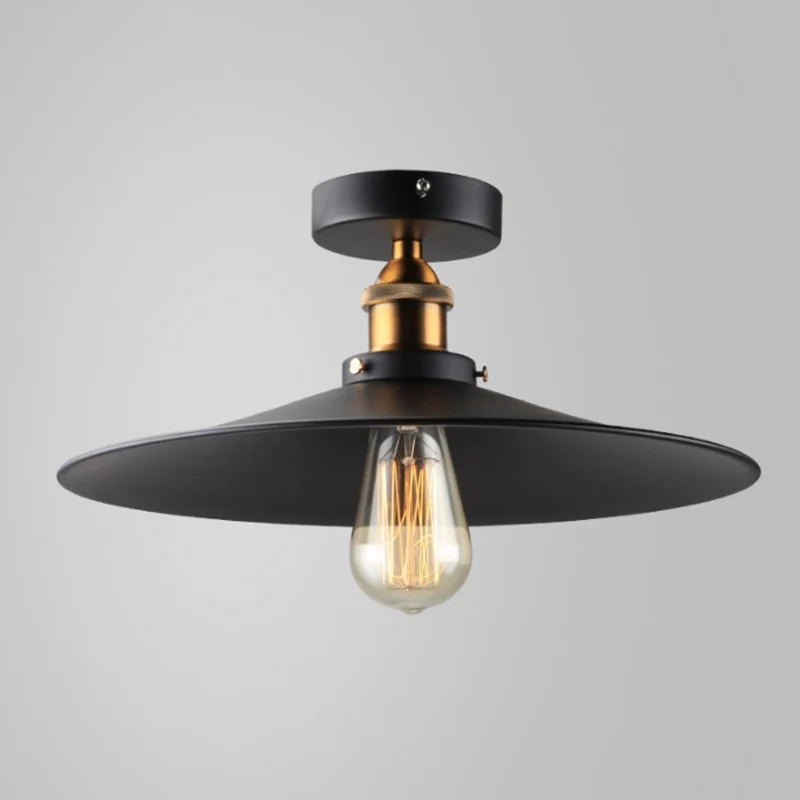 Plafonnier semi-encastré à ombrage noir, luminaire de cuisine rétro en métal à 1 lumière