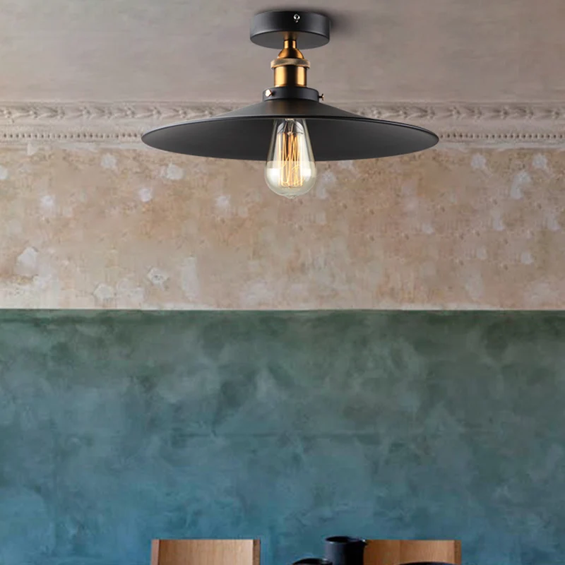 Plafonnier semi-encastré à ombrage noir, luminaire de cuisine rétro en métal à 1 lumière