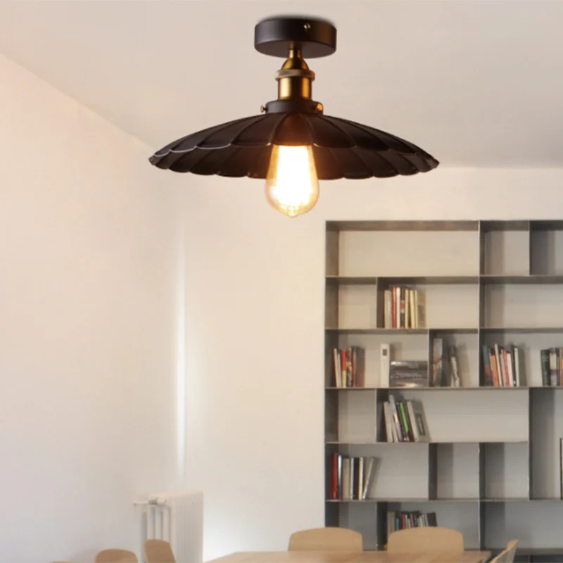 Plafonnier semi-encastré à ombrage noir, luminaire de cuisine rétro en métal à 1 lumière