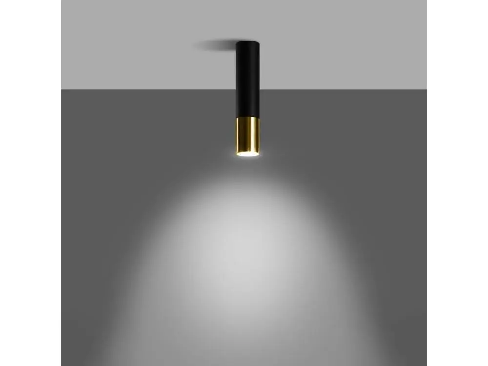 Plafonnier tendance en acier - 1 sources lumineuses - L.6 x H.29 cm - noir, doré Éclairage chaud 2700K