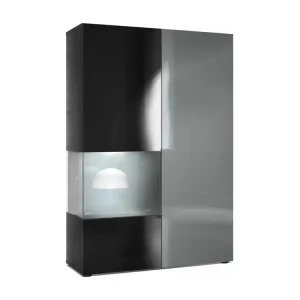 Vitrine Noir Mat, Brillant Et Gris Laqué (lxhxp) : 91,5 X 136,5 X 37 Cm + LED pour chambre d'enfant
