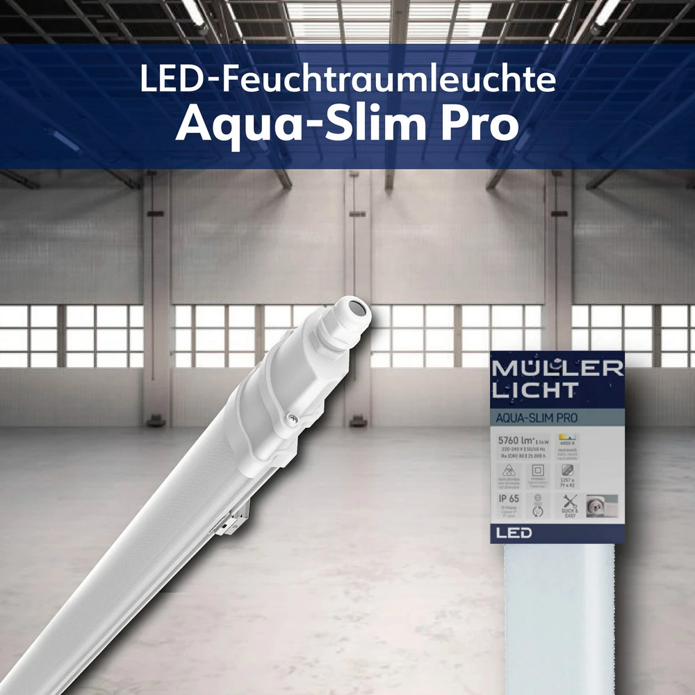Luminaire à vasque LED Aquaslim, longueur 127 cm, IP65, plastique Haute efficacité énergétique