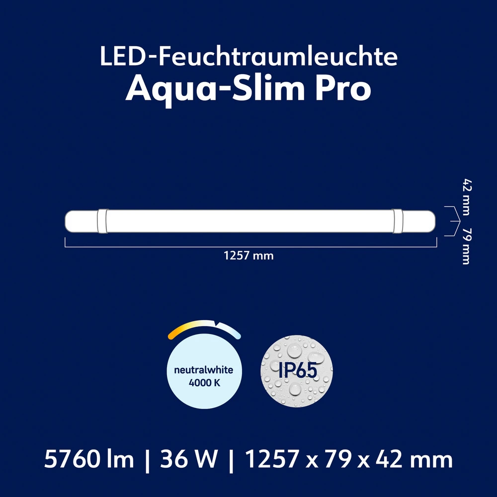 Luminaire à vasque LED Aquaslim, longueur 127 cm, IP65, plastique Haute efficacité énergétique