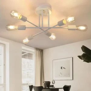 NETTLIFE Plafonnier E27 Lampe Classique à 6 Lampes Lustre Blanc Luminaire Industriel Rustique Style Éclairage Salon, Max.25W
