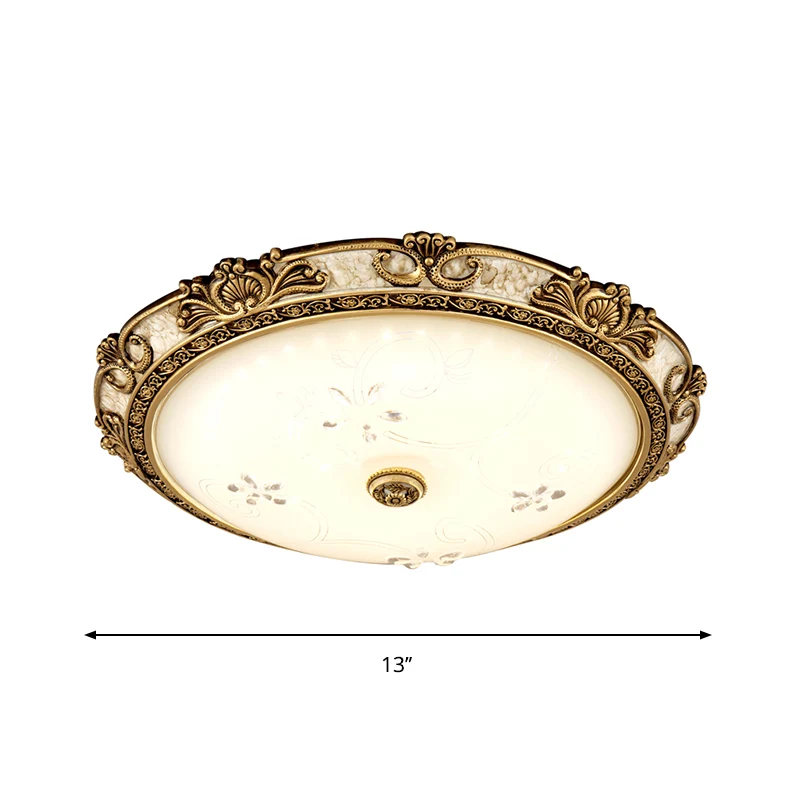 Plafonnier LED en laiton de style ancien en forme de bol en verre crème, luminaire encastré en lumière chaude/blanche, 13"...