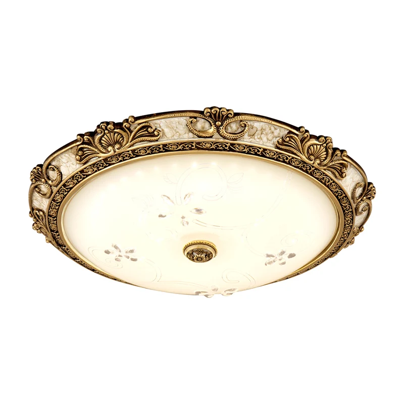 Plafonnier LED en laiton de style ancien en forme de bol en verre crème, luminaire encastré en lumière chaude/blanche, 13"...